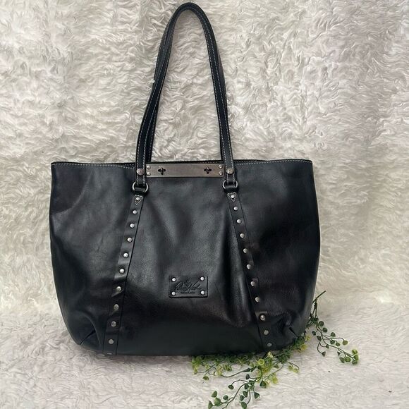 Patricia Nash Benvenuto Heritage Black Leather tote Shoulder bag Kisslock Sz XL￼ - Picture 1 of 10